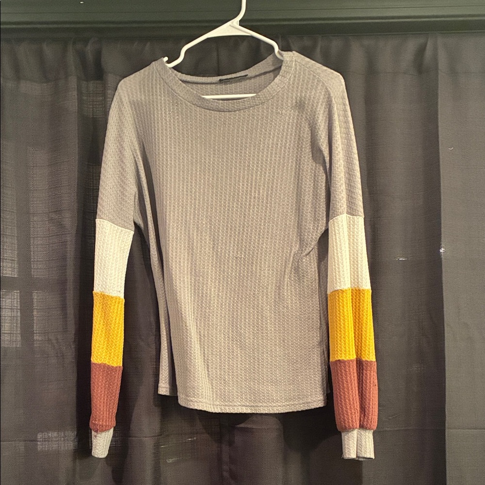 SHEIN Multicolor Waffle Knit Long Sleeve Top